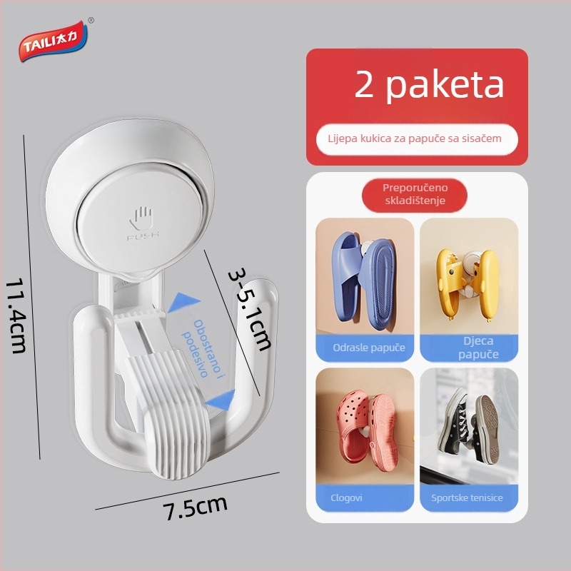 Držač papuča za kupaonicu s vakuumskim prianjanjem, bez bušenja, 1 etaža, nosivost 5 kg