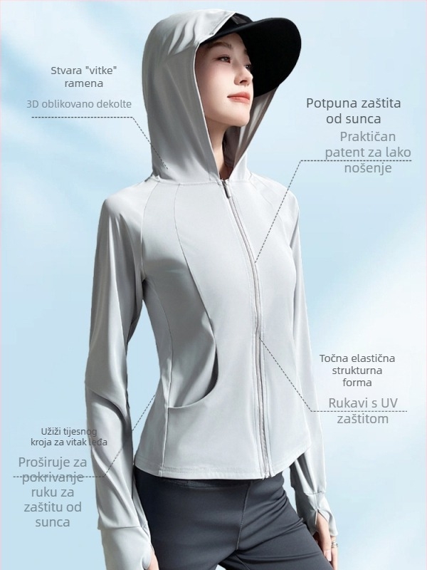 Unisex vanjska vjetrovka s kapuljom, UV zaštita UPF40+, lagani Ice Silk materijal, prozračna, pogodna za ljeto, proljeće i jesen