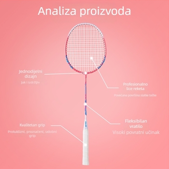 Dingli badminton reketa s okvirom od ferroaloj, nylon vlakna, neposredan udar, 95–100 g, drška G3