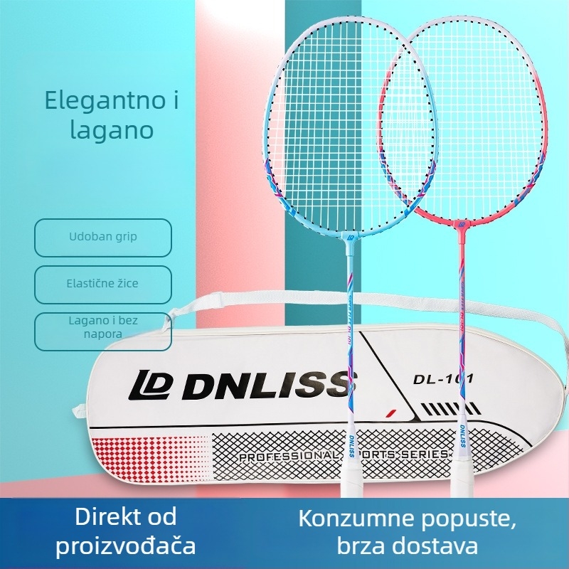 Dingli badminton reketa s okvirom od ferroaloj, nylon vlakna, neposredan udar, 95–100 g, drška G3