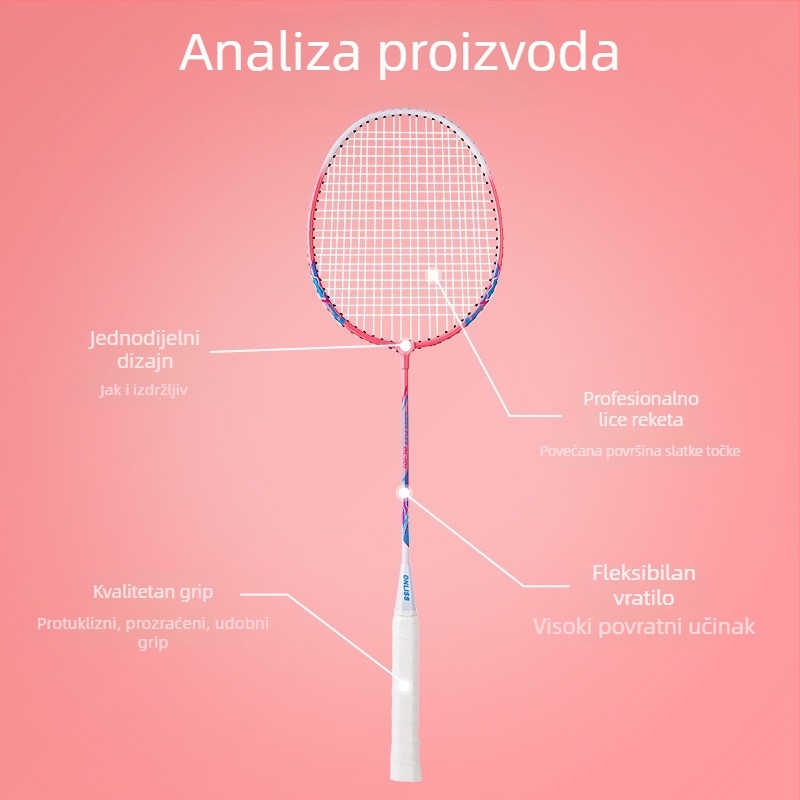 Dingli badminton reketa s okvirom od ferroaloj, nylon vlakna, neposredan udar, 95–100 g, drška G3