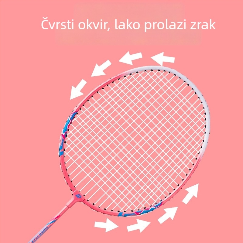 Dingli badminton reketa s okvirom od ferroaloj, nylon vlakna, neposredan udar, 95–100 g, drška G3