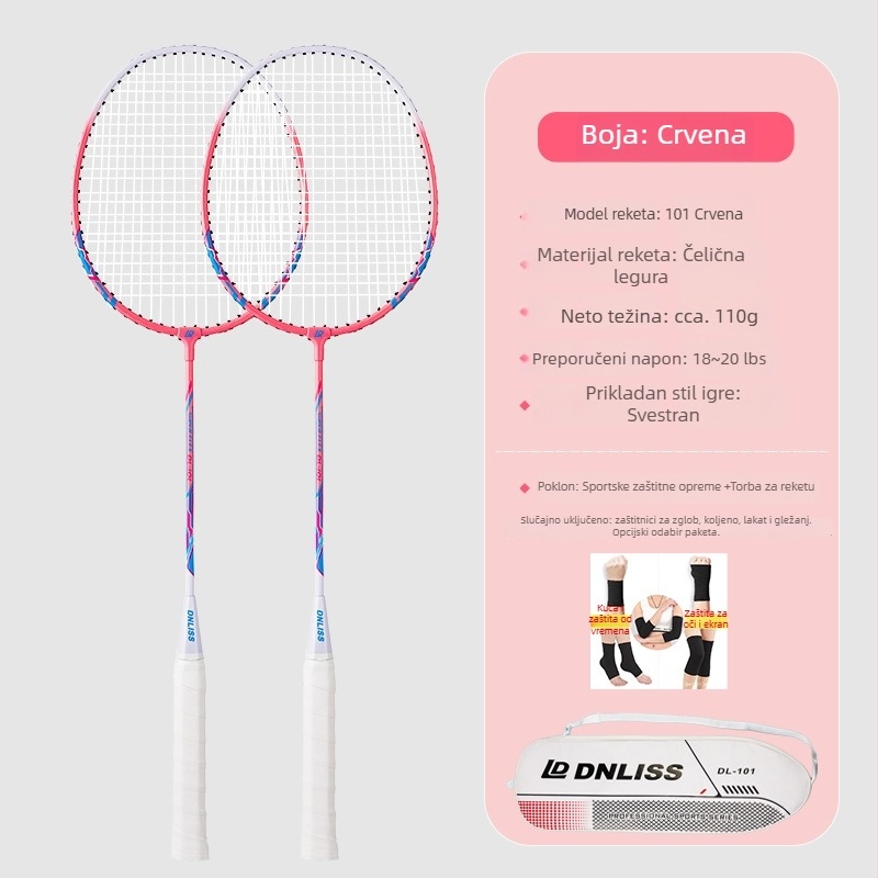 Dingli badminton reketa s okvirom od ferroaloj, nylon vlakna, neposredan udar, 95–100 g, drška G3