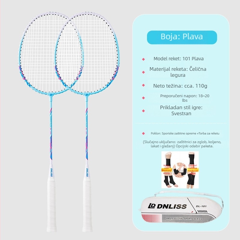 Dingli badminton reketa s okvirom od ferroaloj, nylon vlakna, neposredan udar, 95–100 g, drška G3