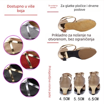 Ženske latinske plesne cipele, odrasle, srednje visoki potpetice s trakama, mekana gumena potplata, gornji dio sintetička koža