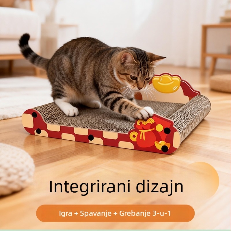 Daska za grebanje mačaka od valovitog papira – izdržljiva, ne raspada se, otporna na grebanje; crtani stil; Model MZB1601; Pakiranje: 1; za sve sezone
