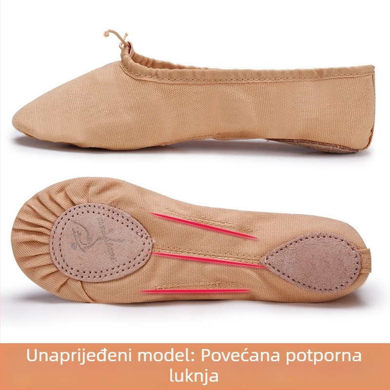 Dječje platnene baletanke s kožnom potplatom, unisex, za balet, moderni ples, latino ples