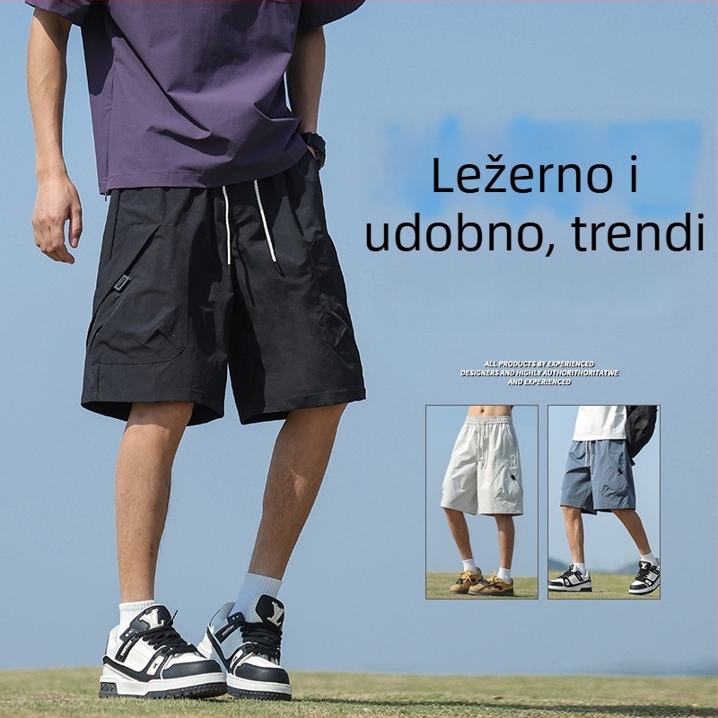 Muške ljetne radne šorceve, poliester, sportski stil, ravni kroj, srednja dužina, mikroelastičnost