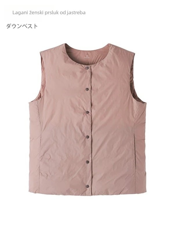 Ženska vesta s perju Slim-fit – punilo: bijelo pačje perje, udio perja 86–90%, kratka duljina (40–50 cm)