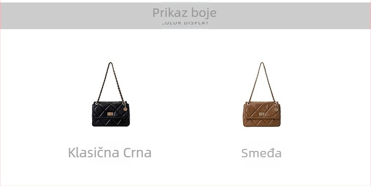 Torba za rame-crossbody od PU kože, gradski minimalistički stil, lančani remen, romb šavovi, horizontalni kvadratni oblik