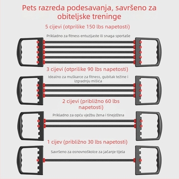 Trener otpora s pet cijevi za vježbanje ruku, ramena i prsnih mišića – ABS materijal, uže za otpor, za odrasle