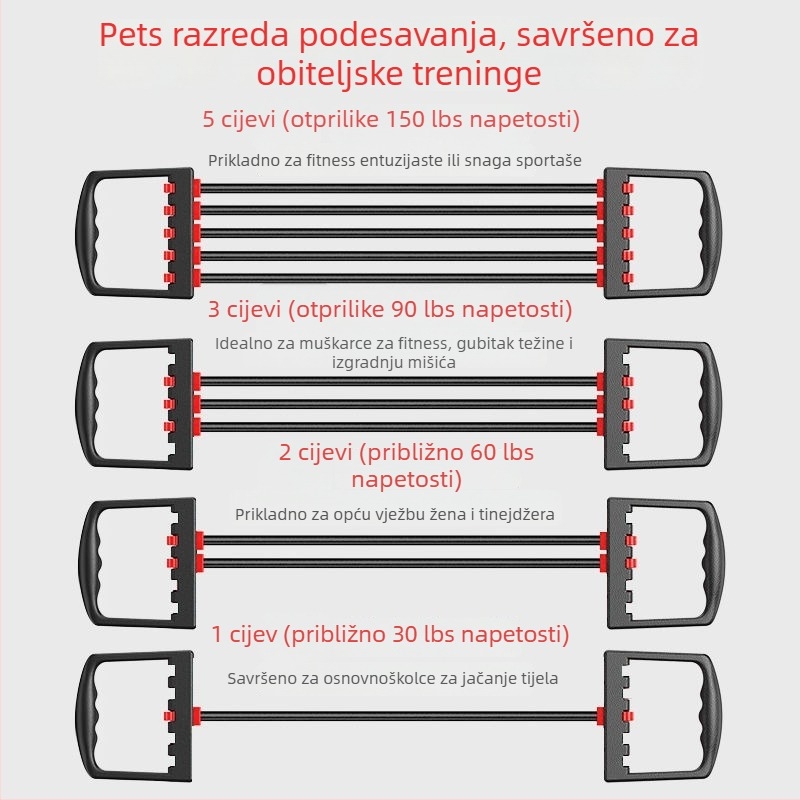Trener otpora s pet cijevi za vježbanje ruku, ramena i prsnih mišića – ABS materijal, uže za otpor, za odrasle