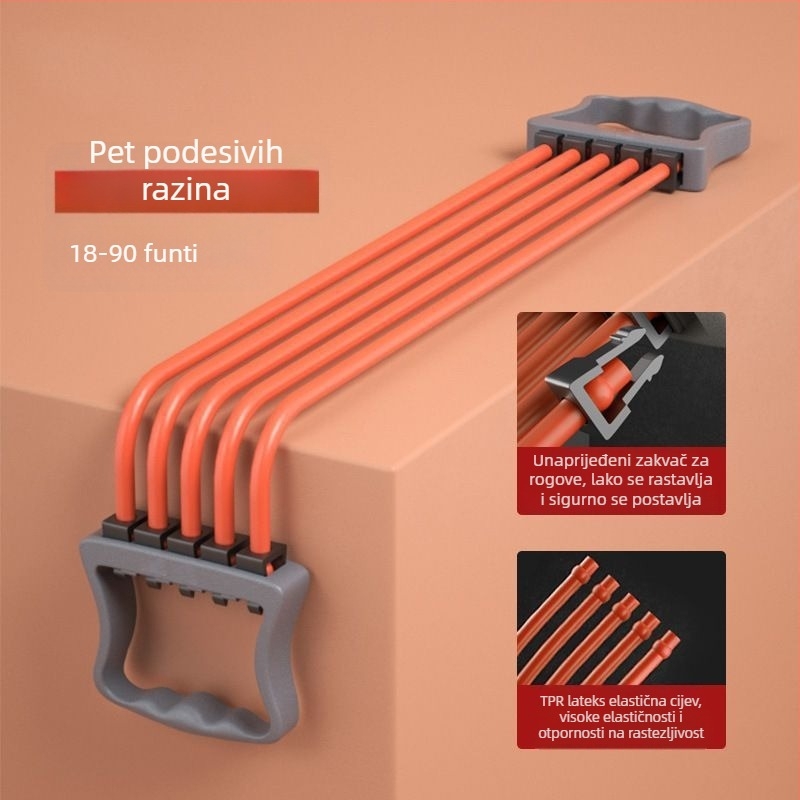 Trener otpora s pet cijevi za vježbanje ruku, ramena i prsnih mišića – ABS materijal, uže za otpor, za odrasle