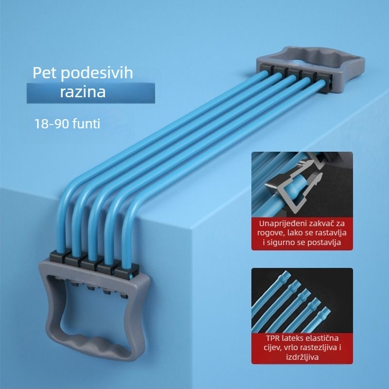 Trener otpora s pet cijevi za vježbanje ruku, ramena i prsnih mišića – ABS materijal, uže za otpor, za odrasle