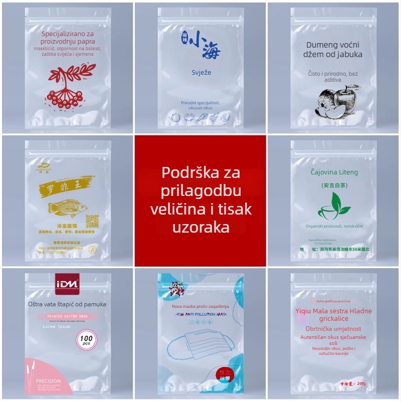 Prozirna samouzavarujuća vrećica s ravnim dnom za orašaste plodove, čaj i grickalice | CPP+PET kompozit, tiskano pakiranje, duljina zatvaranja 5–20 cm