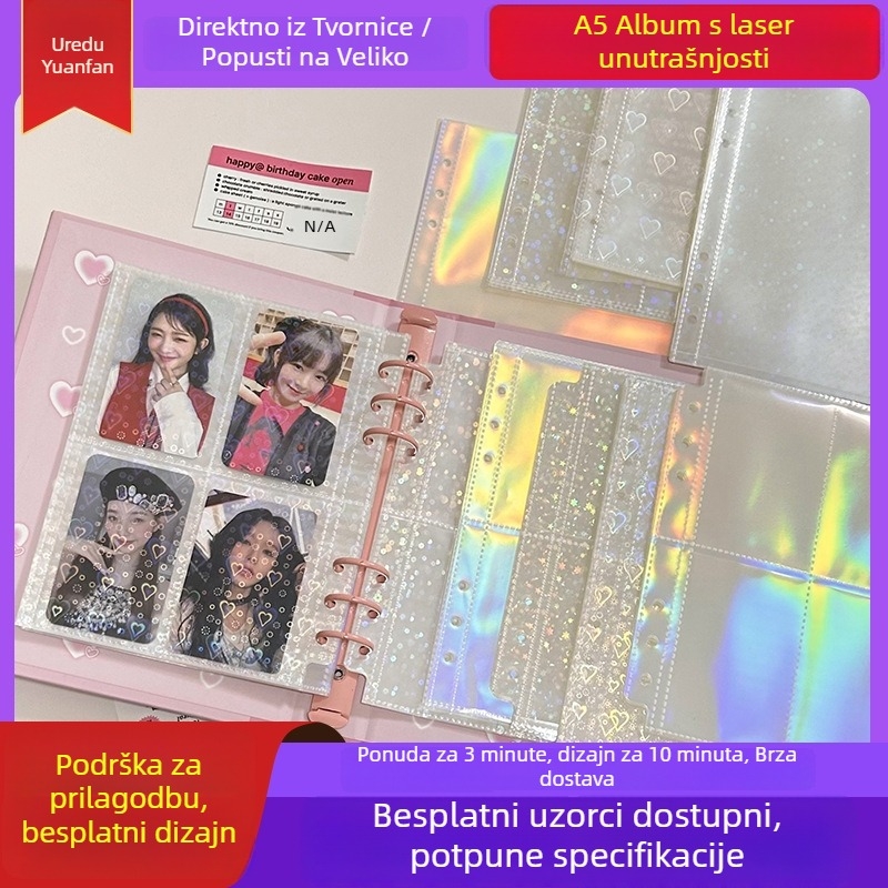 Album za kartice s unutarnjim stranama u obliku četiri kvadrata, PP stranice, 6 rupa, 10 listova, poklon kutija