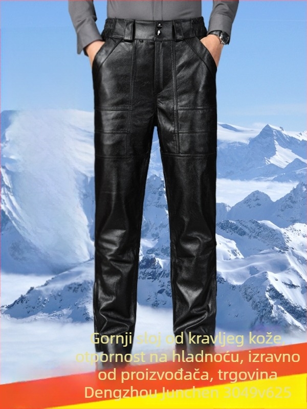 Muške hlače od prave kože, s kviltilom podstavom, vodootporne i otporne na vjetar, ravni kroj, visok pojas, zima 2024