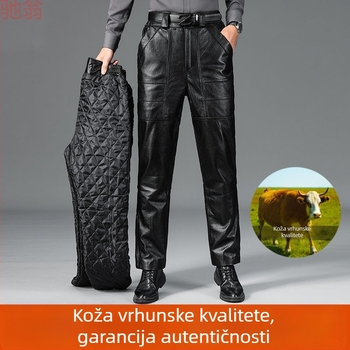 Kožne hlače od kravljeg kože, blok uzorak, skateboard stil, zima 2023, za srednju dob i starije