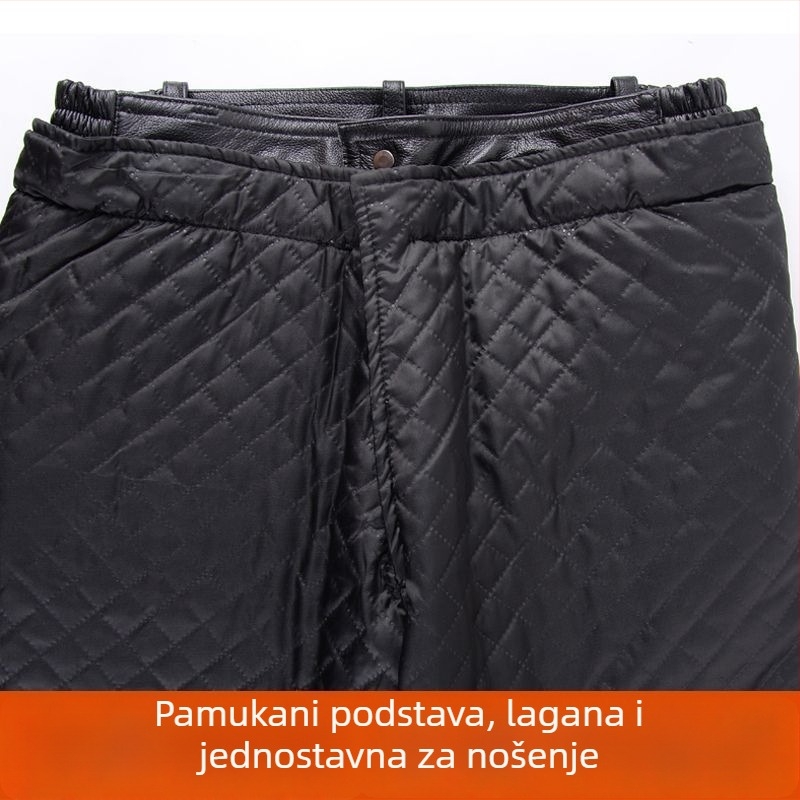 Kožne hlače od kravljeg kože, blok uzorak, skateboard stil, zima 2023, za srednju dob i starije