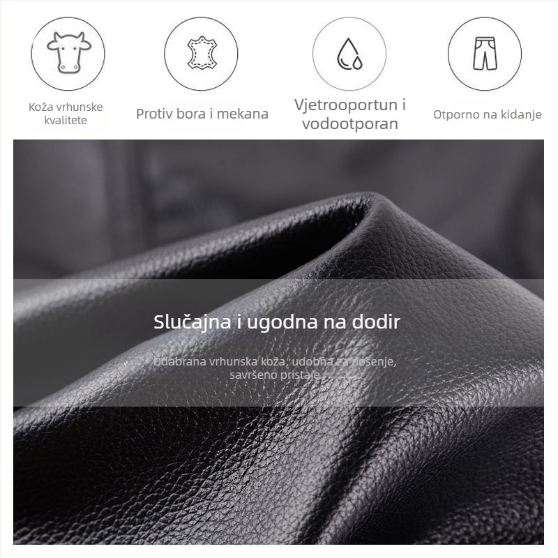 Kožne hlače od kravljeg kože, blok uzorak, skateboard stil, zima 2023, za srednju dob i starije