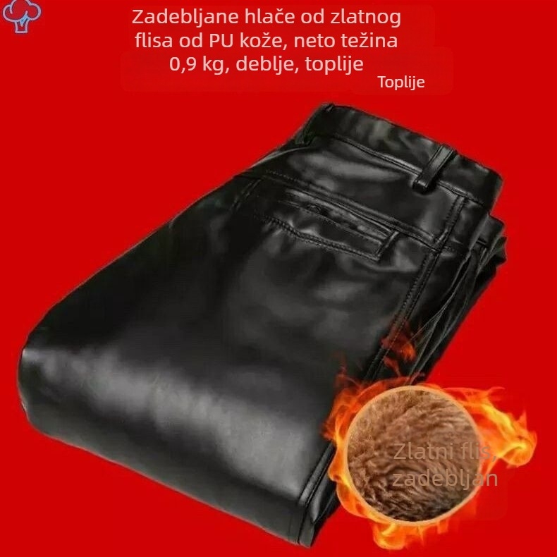 PU kožne hlače za zimu, slobodan kroj, visoki struk, fleece podstava, vodootporne i otporne na vjetar