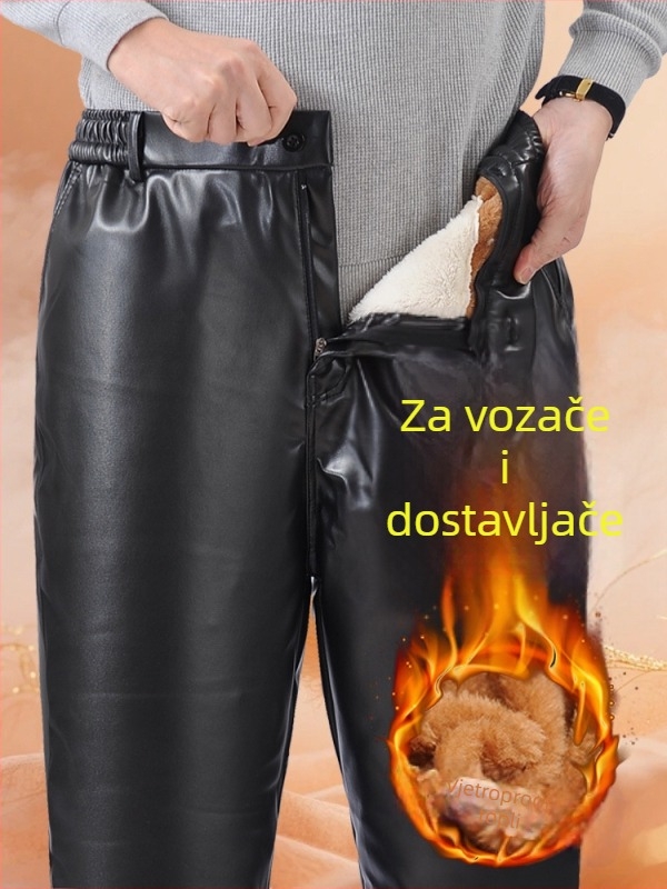 Muške hlače od umjetne kože, ravni kroj, visok struk, podstava od poliestera, za zimu