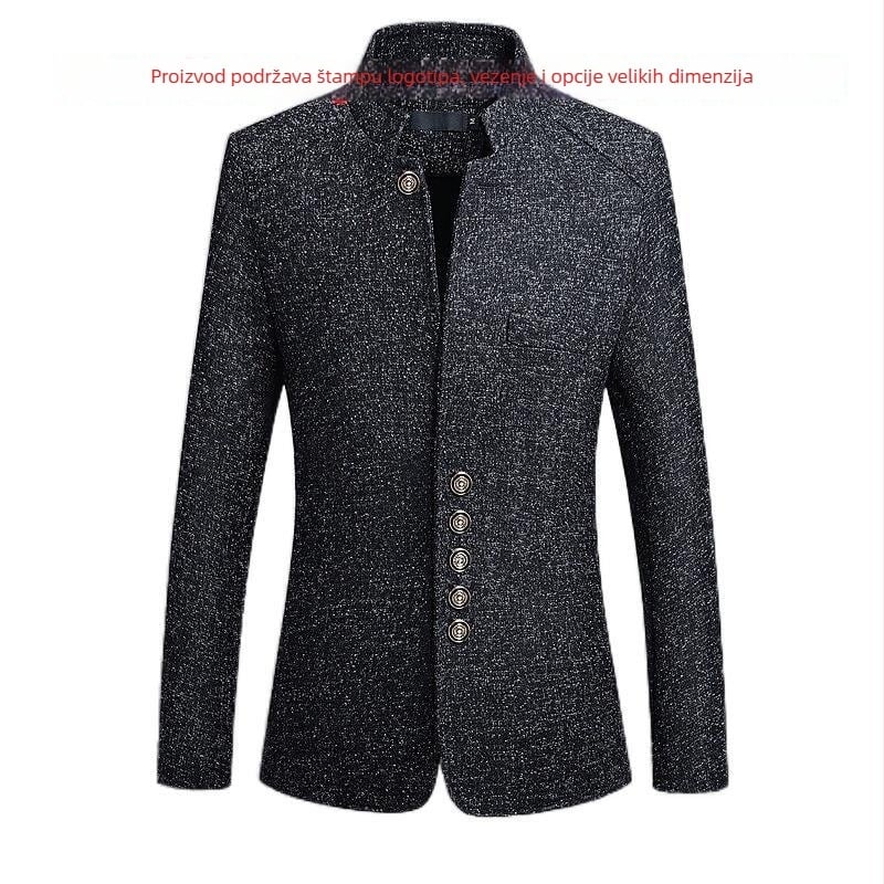 Muško casual sako sa stojećim ovratnikom, slim fit, u jednom redu tri gumba, 85% pamuk, proljeće i jesen