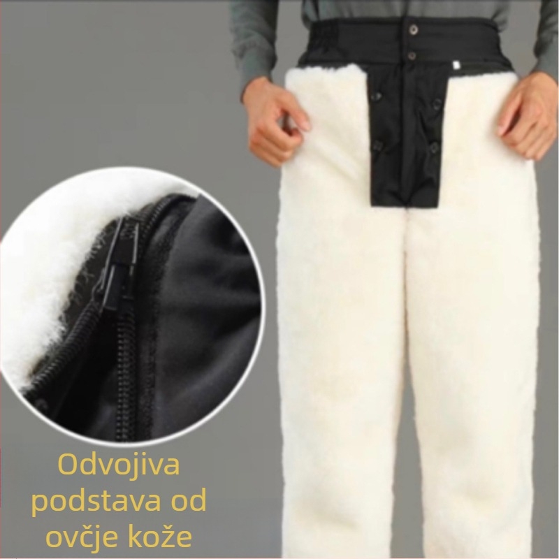 Muške kožne hlače ravnog kroja s vunenom podstavom, bikerski stil, visoki struk, zimska izdržljivost, prava koža
