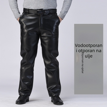 Muške PU kožne hlače, ravni kroj, visok pas, pamukasta podstava, zimske