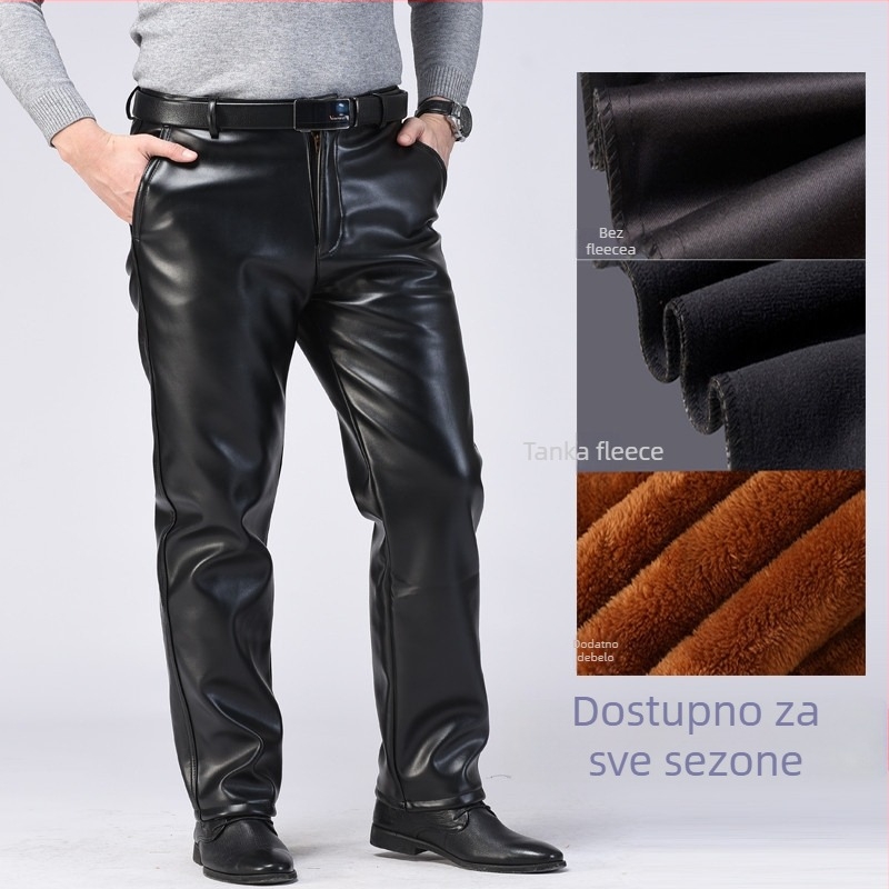 Muške PU kožne hlače, ravni kroj, visok pas, pamukasta podstava, zimske