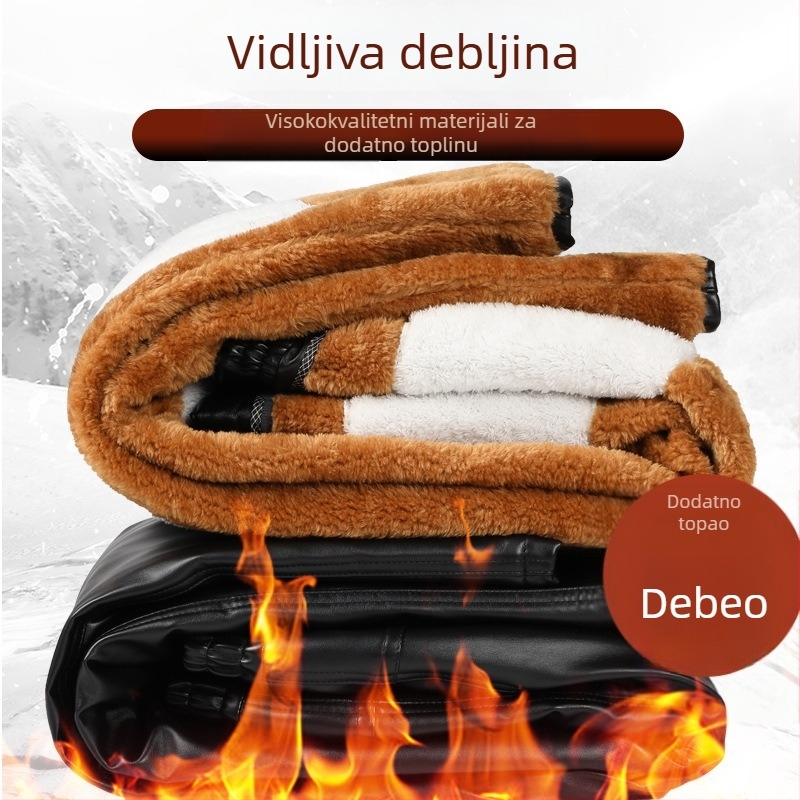 Muške hlače od umjetne kože - labav kroj, visok struk, zimske, svakodnevne