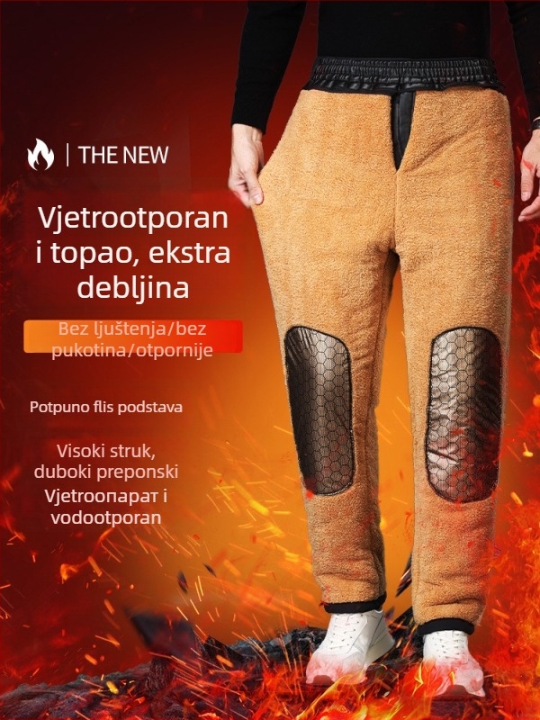 Muške hlače od umjetne kože, zimske, s flis podstavom, visokim strukom, širokog kroja, pogodne za vožnju motocikla i posao