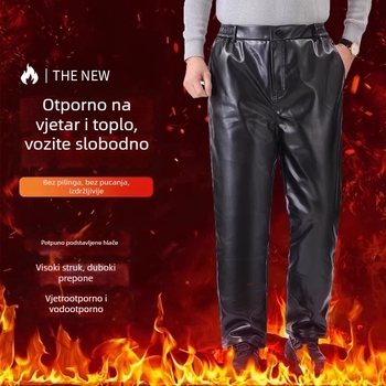 PU kožne moto hlače, podstavljene fleeceom, vjetro i vodootporne, visok pas, ravni kroj