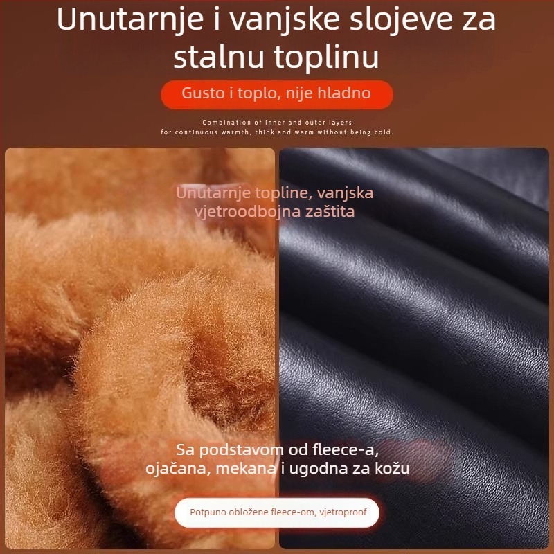 PU kožne moto hlače, podstavljene fleeceom, vjetro i vodootporne, visok pas, ravni kroj