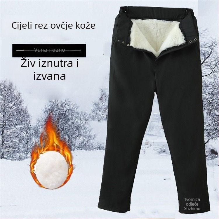 Hlače od ovčje kože s debelim podstavom, visokim strukom, ravnim krojem, zimskim dugim hlačama, korejski stil