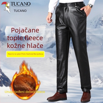 Zimske PU kožne hlače - ravni kroj, jednobojni uzorak, umjetna koža, za slobodno vrijeme, zima 2025