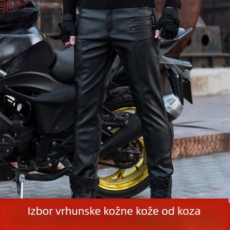 Pantalone od ovčje kože za motocikle, marka Chiweng, skateboard stil, uzorak Color block, jesen 2022