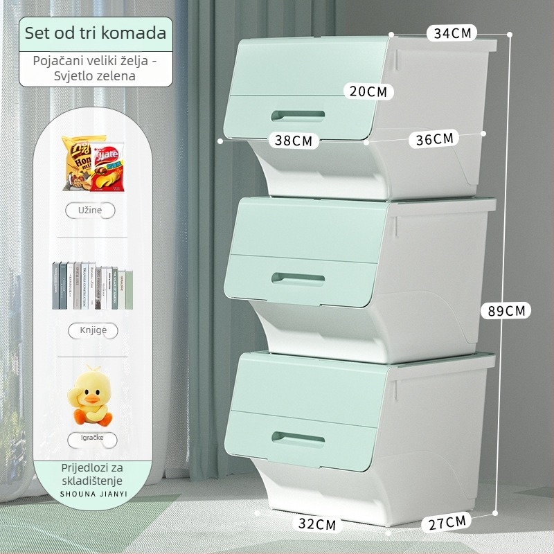 Ou hao Velika kućna plastična kutija za pohranu s prednjim otvaranjem i poklopcem, PP materijal, višestruka namjena, prašinu otporna, karikaturalni stil