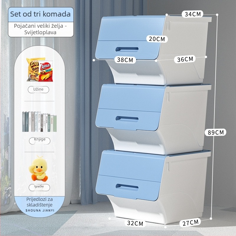 Ou hao Velika kućna plastična kutija za pohranu s prednjim otvaranjem i poklopcem, PP materijal, višestruka namjena, prašinu otporna, karikaturalni stil