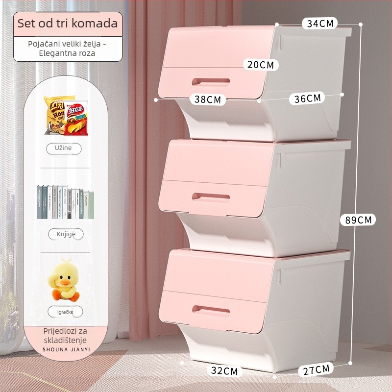 Ou hao Velika kućna plastična kutija za pohranu s prednjim otvaranjem i poklopcem, PP materijal, višestruka namjena, prašinu otporna, karikaturalni stil