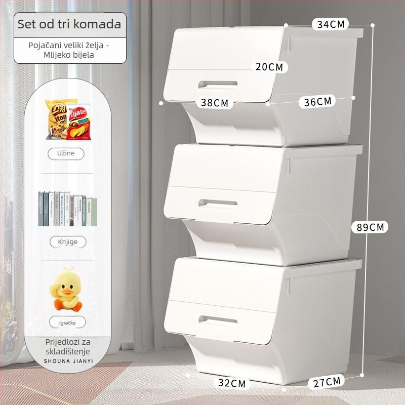 Ou hao Velika kućna plastična kutija za pohranu s prednjim otvaranjem i poklopcem, PP materijal, višestruka namjena, prašinu otporna, karikaturalni stil