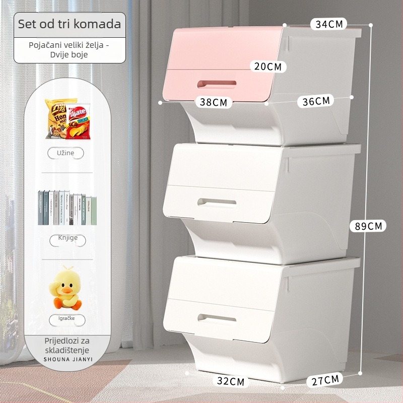 Ou hao Velika kućna plastična kutija za pohranu s prednjim otvaranjem i poklopcem, PP materijal, višestruka namjena, prašinu otporna, karikaturalni stil