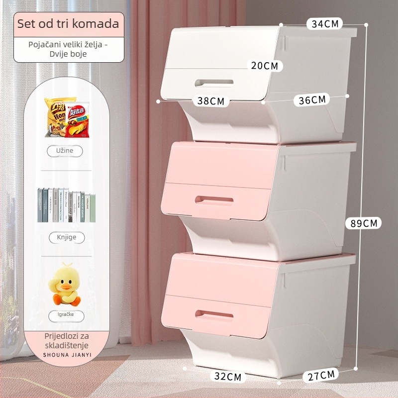 Ou hao Velika kućna plastična kutija za pohranu s prednjim otvaranjem i poklopcem, PP materijal, višestruka namjena, prašinu otporna, karikaturalni stil