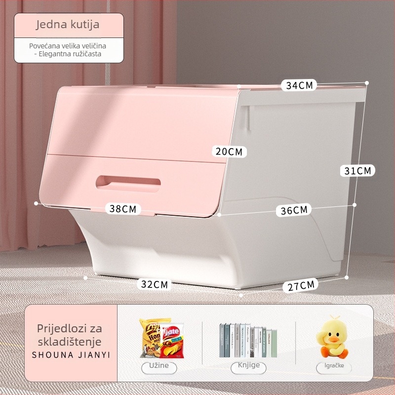 Ou hao Velika kućna plastična kutija za pohranu s prednjim otvaranjem i poklopcem, PP materijal, višestruka namjena, prašinu otporna, karikaturalni stil