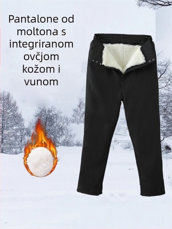 Pantalone od kozje kože s visokim strukom, labavi kroj, debela podstava, 100% podstava