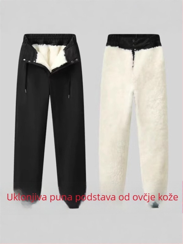 Pantalone od kozje kože s visokim strukom, labavi kroj, debela podstava, 100% podstava
