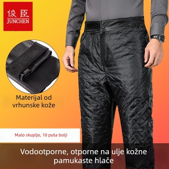 Muške hlače od prave kože – debeli, ravni kroj, podstava od poliestera, jednobojni uzorak