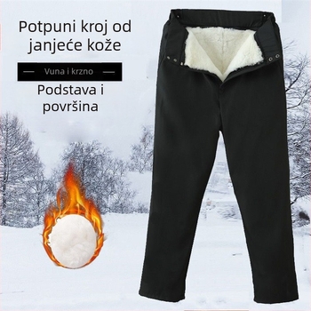 Kožne hlače s prugastim uzorkom, podstavljene flisom, visokim strukom, ravni kroj, zimski komad