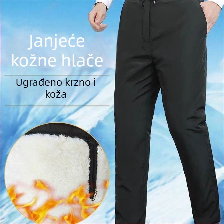 Kožne hlače s vunenom podstavom, prugasti uzorak, visokim strukom, zimski stil, punk stil