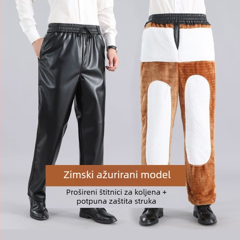 Muške PU kožne hlače, ravni kroj, visok struk, zimski debeli model